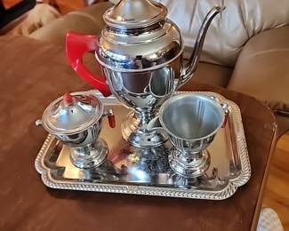 Coffee set with red bakelite handles