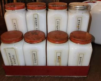Milk glass spice set