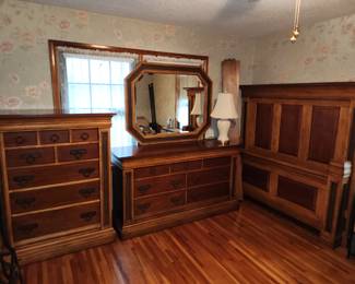 Dick Idol by Klausen dresser w/mirror, tall boy and headboard,  footboard side boards