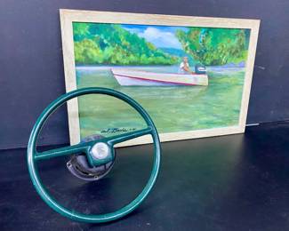 855 Boat Painting And Steering Wheel 