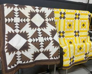 734 Brown  Yellow Quilt Pair 