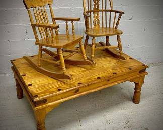 710 Rustic Table  2 Mini Rocking Chairs 