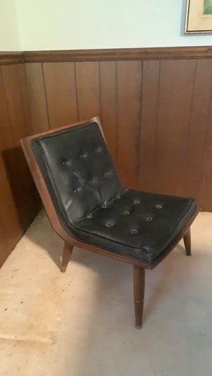 Vintage 70s MCM Carter Brothers Style Bent Plywood Leather Scoop Chair 