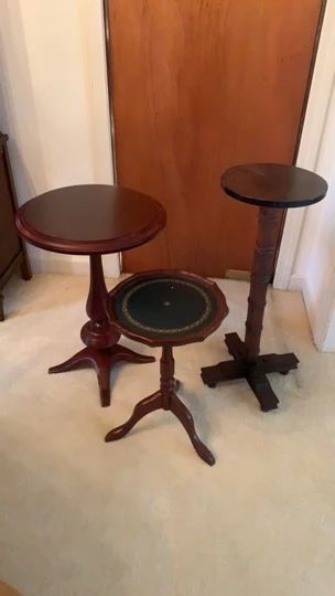 Set Of Three Vintage Wooden Pedestal Side Tables 