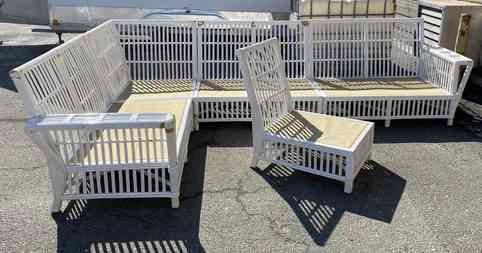 Rattan Style White Painted Sectional w Chair