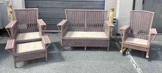 Brown Wicker Seating Patio Set Couch, Rocking Chair, Arm Chair,  Ottoman