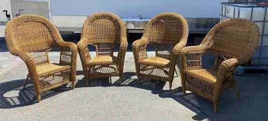 Four Matching Plastic Wicker Style Chairs 