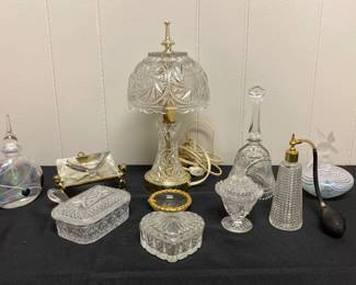 Assorted Cut Glass Decor Table Lamp, Bells, Gold Trim  More 