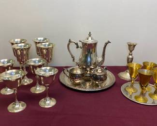 Mixed Metal Serveware Goblets, Tea ware, Candle Sticks, And Trays godinger Heavy Silver Plated 