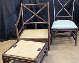 Wood Bamboo Inspired Arm Chair, No Arm Chair, And Ottoman