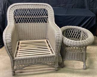 Gray Plastic Wicker Style Arm Chair And Table 