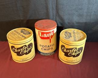 Three Vintage Potato Chips Tins