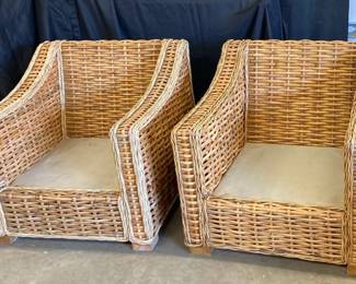 Pair Of Glowing Rattan Style Arm Chairs 