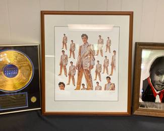  04 Vintage Elvis Collectors Lot Lithograph  Framed LP, Mirror 
