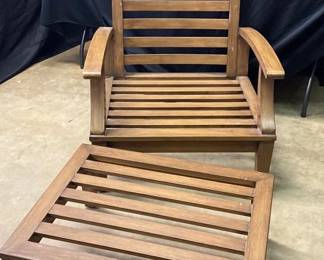 Brown Finish Metal Outdoor Chair And Matching Ottoman