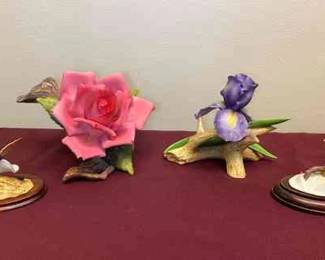Nature Figurines Quail And Dogwood w Painted Lady By Andrea, Purple Mere Iris By Andrea,  Other