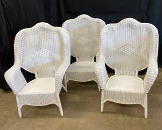 White Plastic Wicker Style Trio Of Chairs Farmhouse 