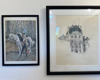 Framed Works, "Uniformed Solider" and "The Louvre"