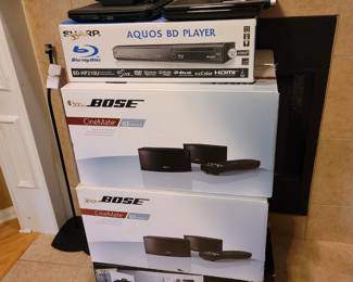 Sharp Aquos BD Player, 2 Bose Cine Mate GS Series II, Hennessey Audio Home Theater System