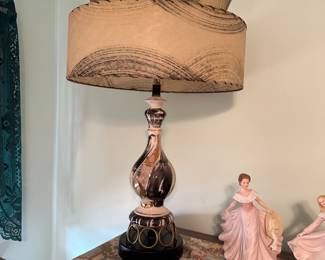 MCM Tiered Fiberglass shade, ceramic swirl lamp 