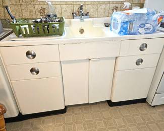 Vintage Metal Kitchen Cabinets. Cast Iron Sink