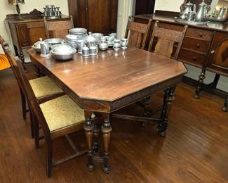 Matching Antique Dining Table with Five chairs