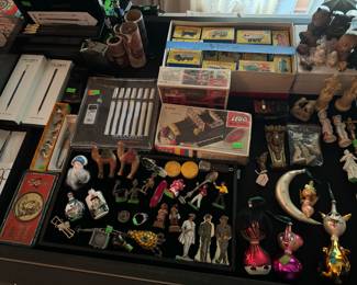 Blackwing pencils, rare vintage lego sets, vintage glass ornaments, Heyde Cast metal toys, 