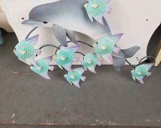 Metal dolphin & fish wall art