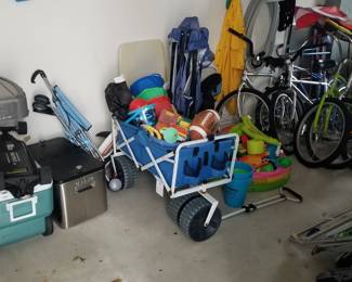 Beach cart, beach toys, coolers and beach supplies