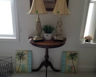 Demilune table; table lamps