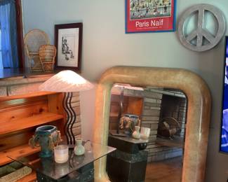 Karl Springer Style Large Vintage Henredon Faux Stone Rectangular Mirror