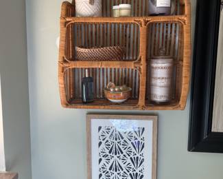 Vintage wrapped rattan and split reed wall self/bathroom decor