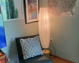 Pleather chair/pillow/artwork/lantern light