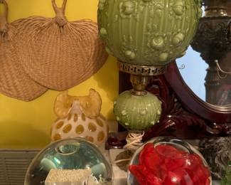 Vintage lamps snow globes