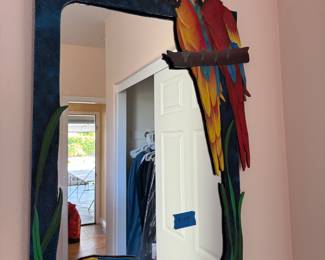 hand made, hand painted parrot mirror 