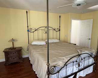 custom made king size iron rod bed frame & like new mattress 