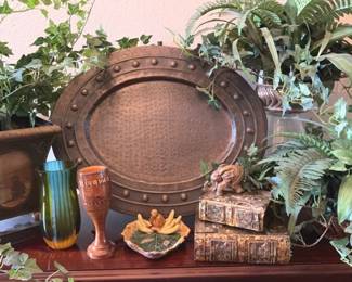 Platter and Vases with Greenery