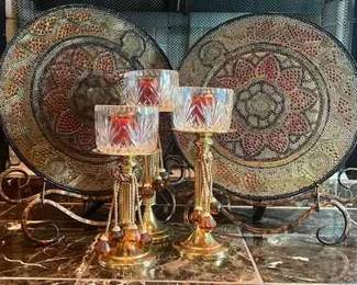 Mosaic Platters with Candle Pedestals