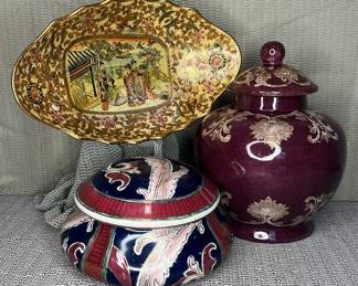 Asian Motif Jars and Compote