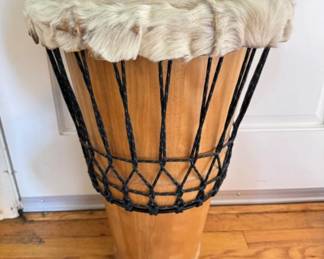 Fur Lined Large Djembe Hand Drum w/Bag - 23.5”T x 13.5”D