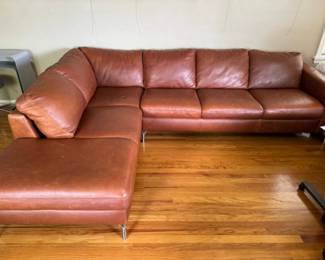 Kasala Modern Warm Brown Leather L Shape Couch 