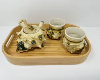 Conch Seashell Ceramic Teapot & Cups w/Tray