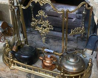 Brass Fireplace Fender and Screen