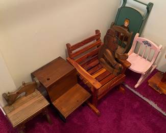 Wooden Children's Desks and Rockers