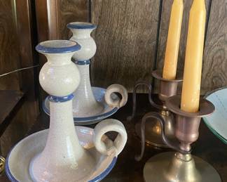 Pottery and Pewter Candleholders