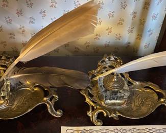 Brass and Glass Inkwells