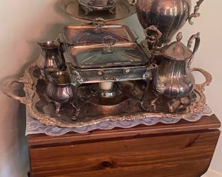 Tea Cart with Assorted Silverplate