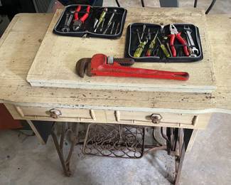 Old Sewing Machine with Cabinet