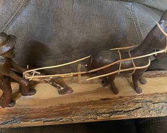 Folk Art Farmer and Plow Mule Statue