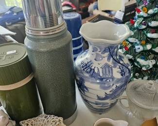 The REAL Stanley is still available. Blue and white vase SOLD  small ceramic Christmas tree sold.
